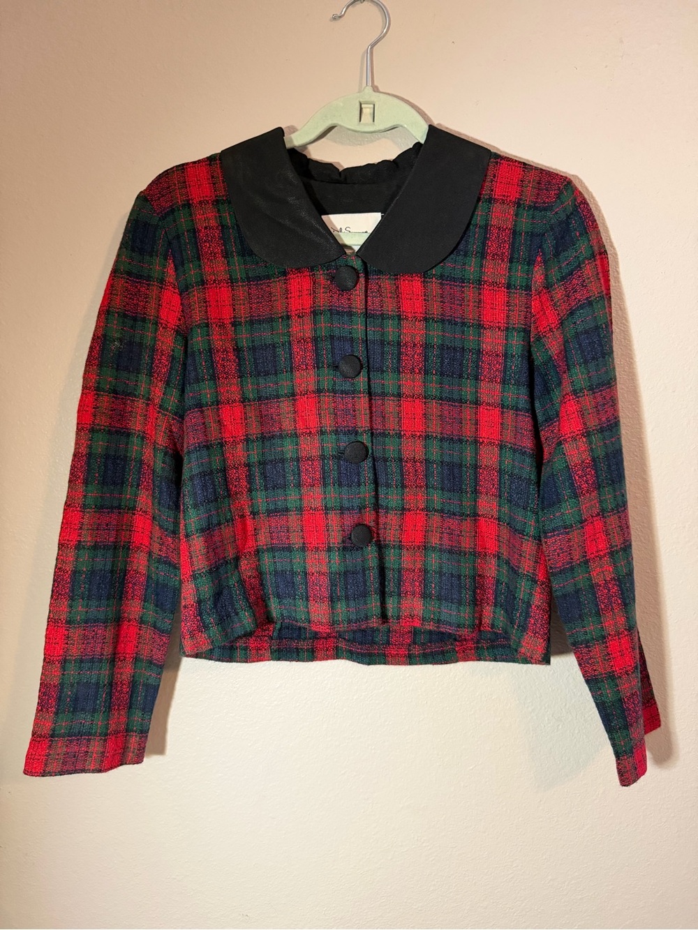 Vintage 80s D.J. Summers Tartan Plaid Cropped Jacket Size 6 Peter Pan Collar